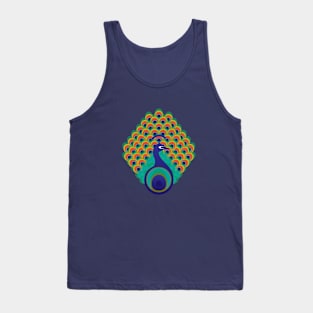 Peacock - stylized bird on deep blue background Tank Top